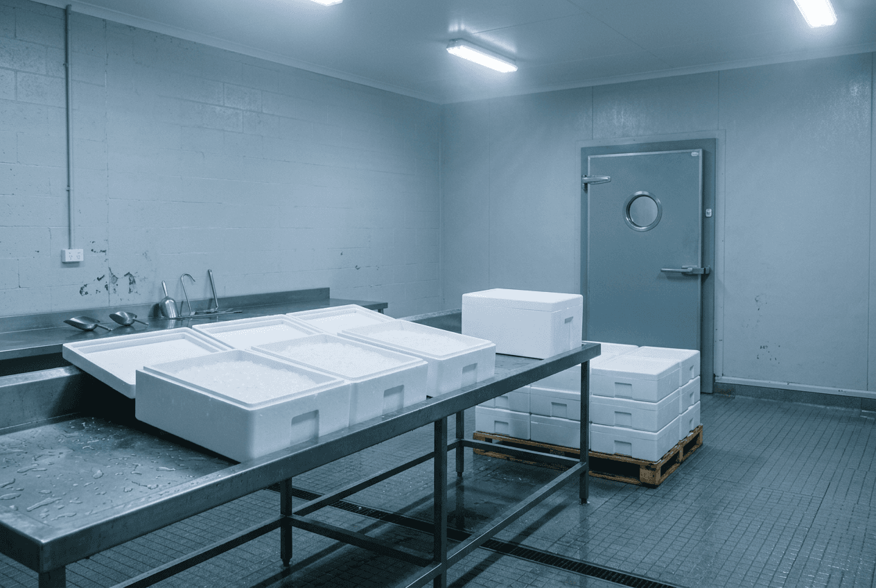 Packing room with iced boxes